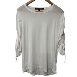 Veronica Beard Waldorf Pima Cotton Tee Large White Adjustable Ruched Tie Sleeves